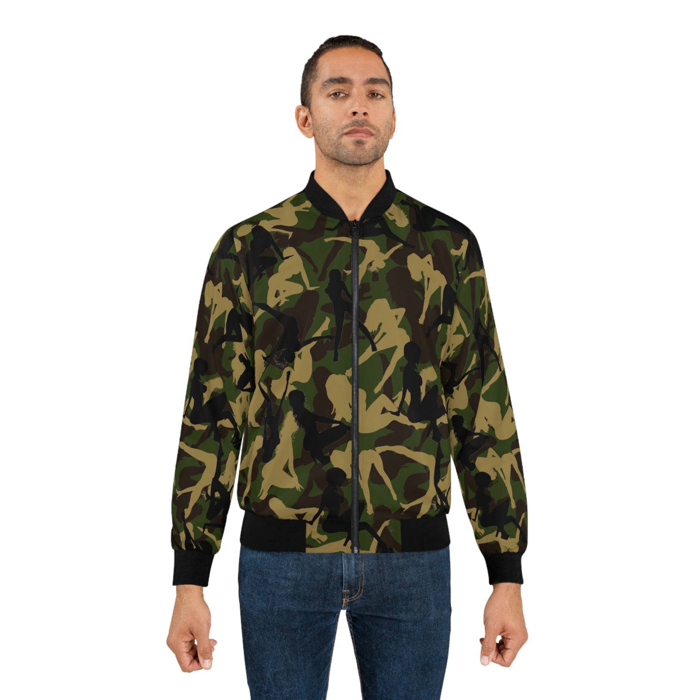 Men's Camo Bomber Jacket - Bold Silhouette Design for Street Style