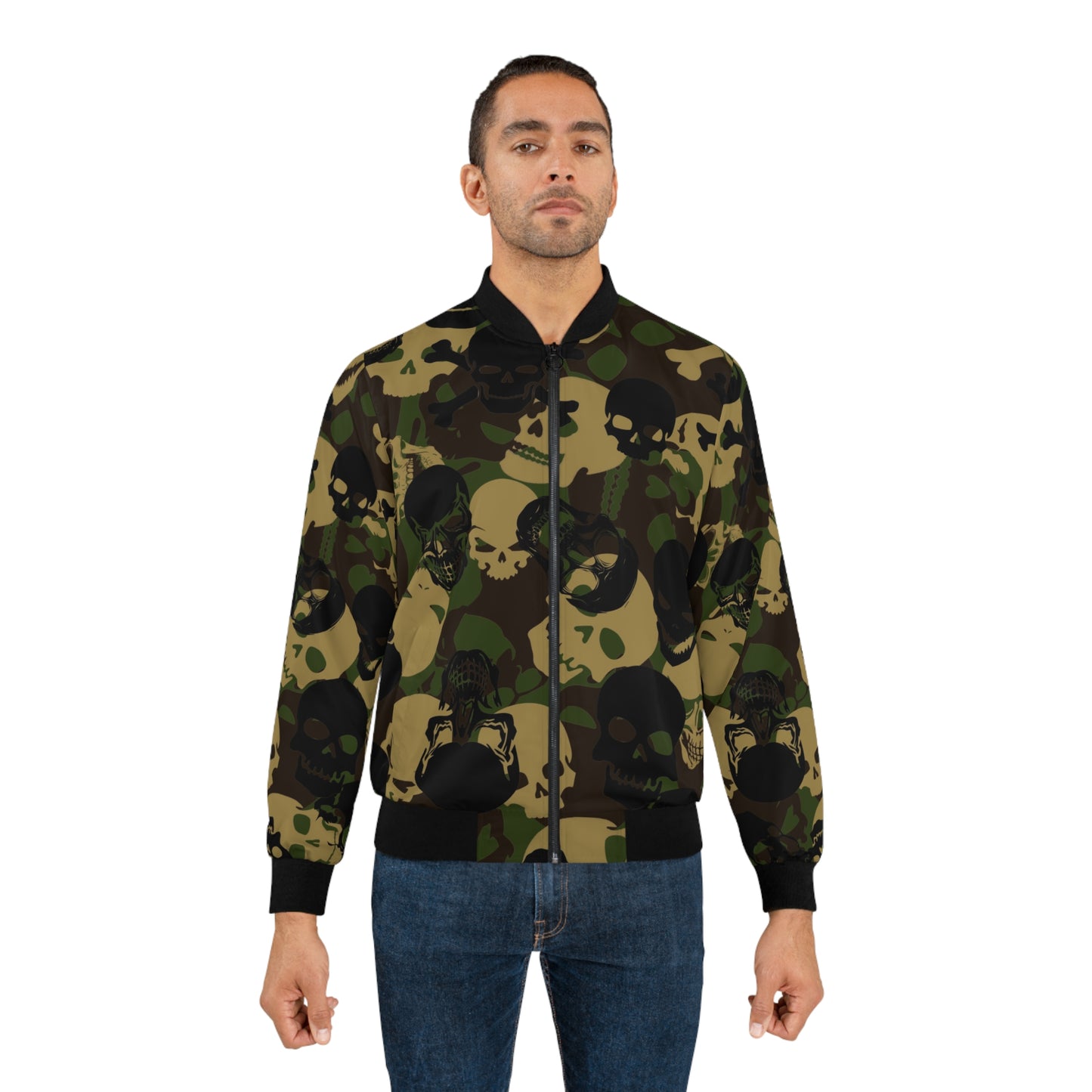 Men's Skull Camo Bomber Jacket - Edgy Design for Casual Style