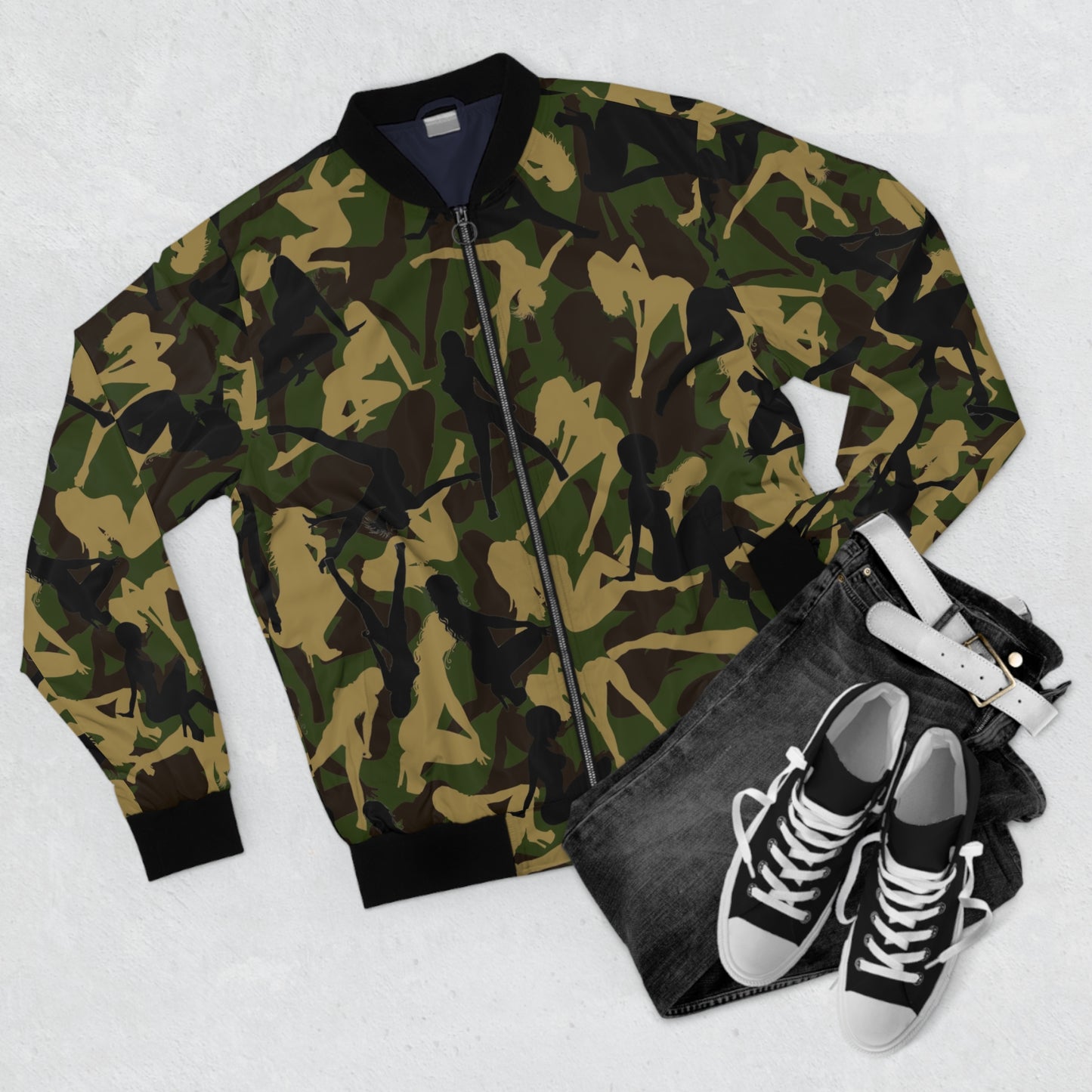 Men's Camo Bomber Jacket - Bold Silhouette Design for Street Style