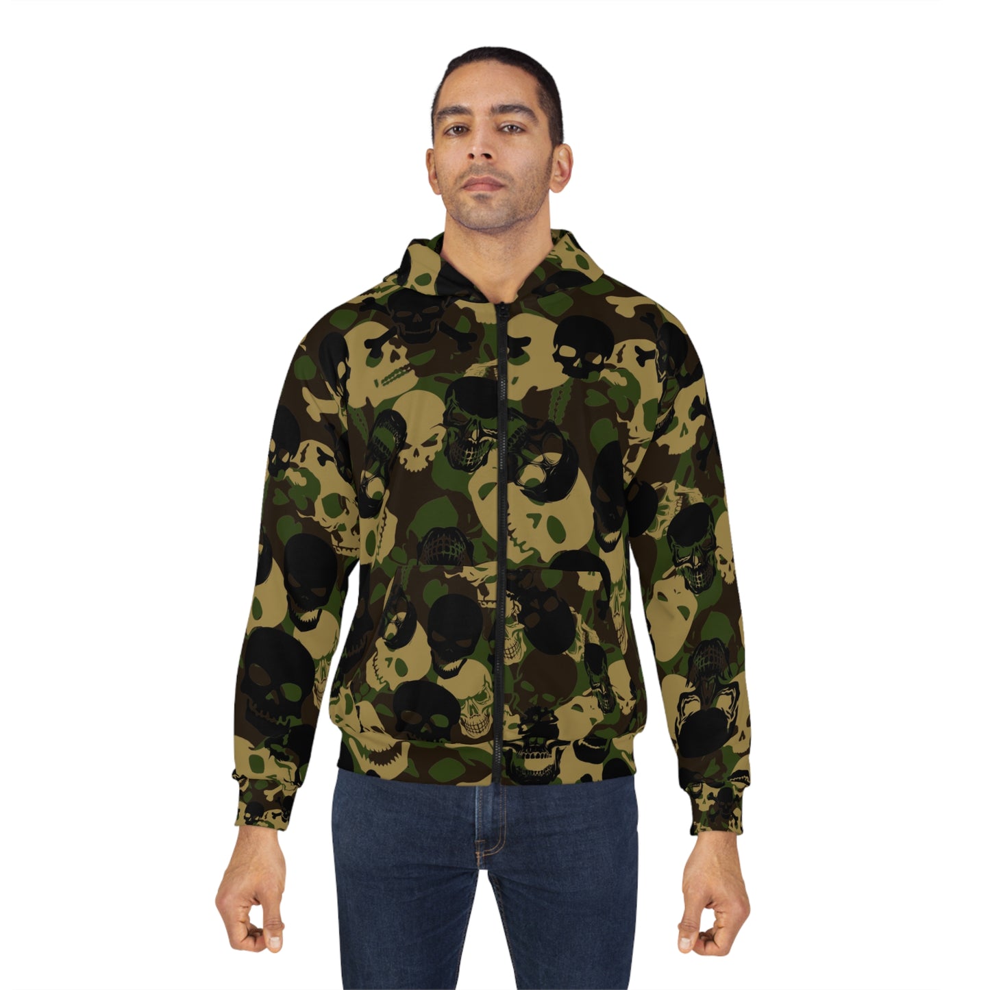 Skull Camo Unisex Zip Hoodie | Edgy Streetwear for Halloween & Everyday Style