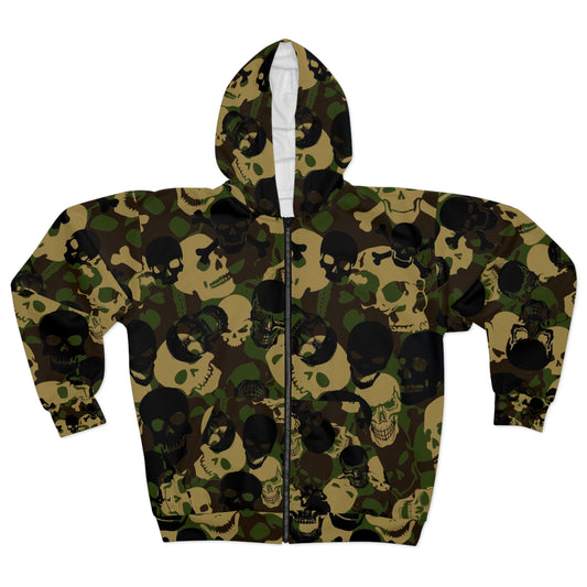 Skull Camo Unisex Zip Hoodie | Edgy Streetwear for Halloween & Everyday Style