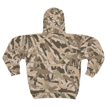 Unisex Military Print Zip Hoodie - Camouflage Design for Adventurers and Outdoor Enthusiasts