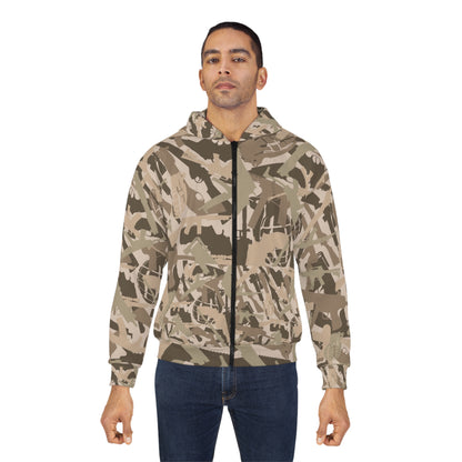 Unisex Military Print Zip Hoodie - Camouflage Design for Adventurers and Outdoor Enthusiasts
