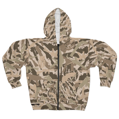 Unisex Military Print Zip Hoodie - Camouflage Design for Adventurers and Outdoor Enthusiasts