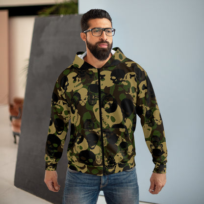 Skull Camo Unisex Zip Hoodie | Edgy Streetwear for Halloween & Everyday Style